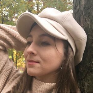 Beige Tweed Floppy Button Top Stiff Curve Brim Newsboy Caps NEW